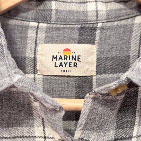 Marine Layer Gray Plaid Flannel Long Sleeve Button Front Shirt Size Small - Picture 4 of 7